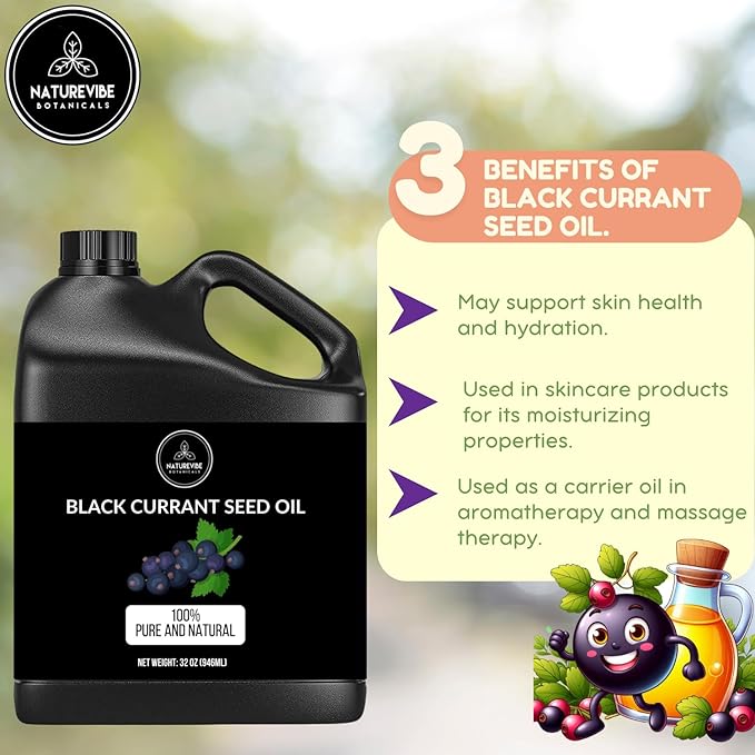 Naturevibe Botanicals Black Currant Oil 32 Ounces | 100% Pure and Natural | Great for Skin Care and Hair Care - Bloomnest