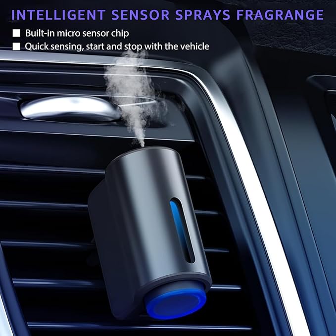Smart Car Air Freshener, 3 Levels of Adjustable Intensity, Aroma Rechargeable Aroma Diffuser, Adjustable Aroma Diffuser, 220mAh Built-in， Fresh+Intense+Ocean Perfume - Bloomnest