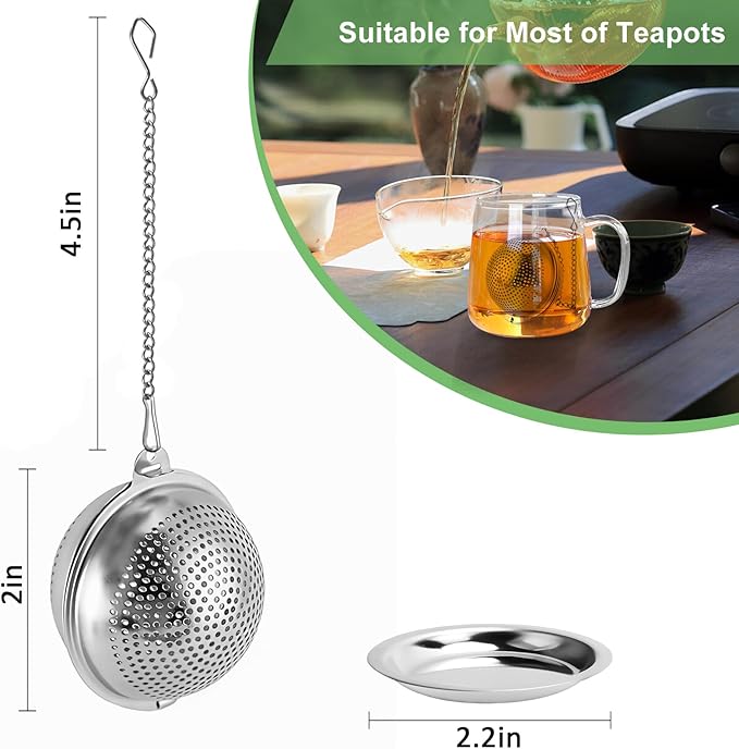 Numola 2Pcs Tea Ball Infuser - Locking Clasp Tea Strainer with Chain, Food Grade 304 Stainless Steel Loose Leaf Tea Steeper for Herbal/Green/Black Tea - Reusable Tea Infuser for Home, Office & Travel - Bloomnest