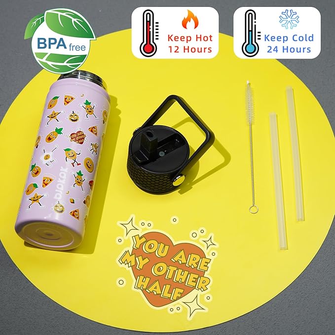 BJPKPK Insulated Water Bottle with Straw Lid, 18 oz Stainless Steel Metal Water Bottles, Reusable Leak Proof BPA Free Water Bottles, Cups, Thermo, Hawaii Fruits-Purple - Bloomnest