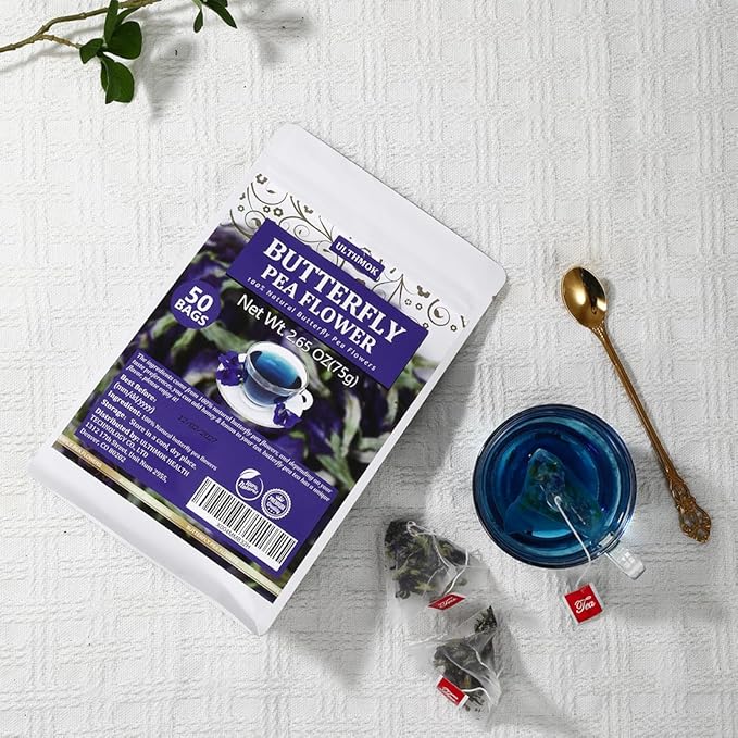 50 Premium Butterfly Pea Flower Tea Bags, Made with 100% Natural Butterfly Pea Flowers, No Additives & Caffeine Free. - Bloomnest