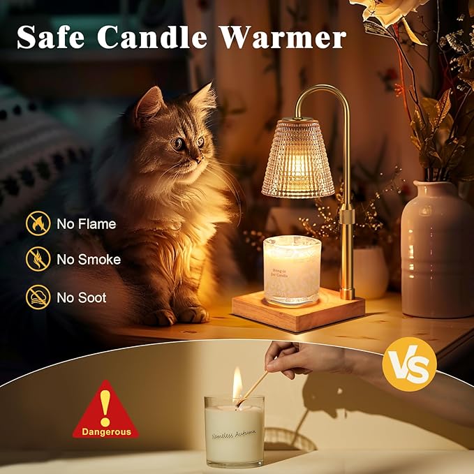 Adjustable Height Candle Warmer Lamp with Timer Dimmer,Birthday Gifts for Women Mom,House Warming Gifts New Home Room Decor,Vintage Wax Warmer for Scented Wax Jar Candles(Amber)