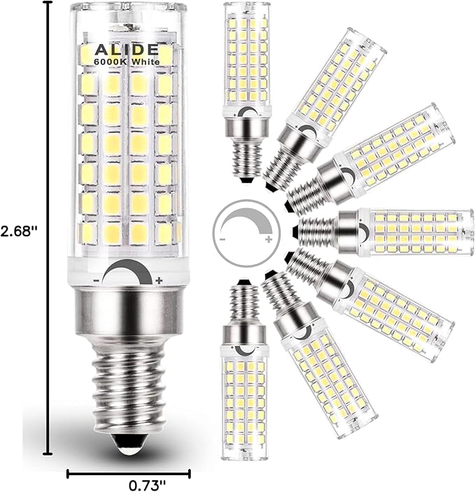 ALIDE E12 C7 Dimmable Led Candelabra Bulbs Kx 2000 60 Watt Replacement, 6000k Daylight White T6 110V 120V Small Base E12 LED Bulbs 6W for Ceiling Fan Salt Lamp Chandelier Lighting,600lm,8Pack - Bloomnest