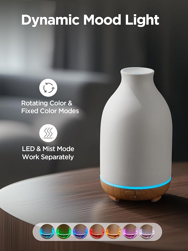 InnoGear Essential Oil Diffuser, 150ml Ceramic Stone Diffuser Handcrafted Aromatherapy Diffusers Ultrasonic Cool Mist Humidifier Vaporizor with 2 Mist Modes Waterless Auto Off for Room Office, White - Bloomnest
