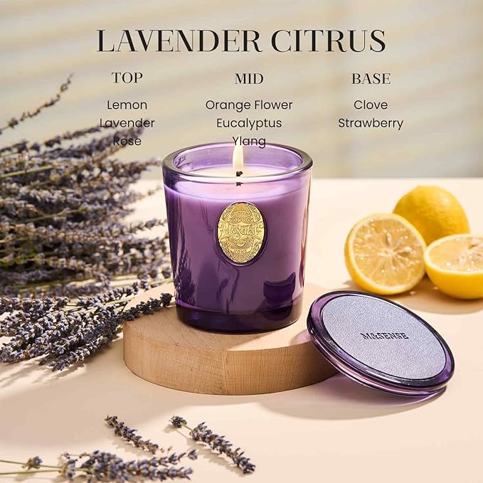 M&SENSE Natural Soy Candle | Lavender Citrus & Purple | 9.2 oz, 50H Burn Time | Luxury Scented Candle for Relaxation, Gifting, Home Décor | Ideal for Bedroom, Office, Party Ambiance - Bloomnest