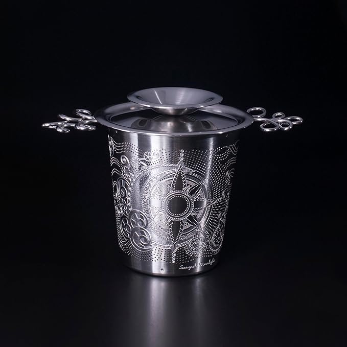 Luxury Tea Strainer Set - Stainless Steel Infuser with Diamond Patterns, Crystal Accent Chain, Fine Mesh Filter & Ergonomic Handle for Loose Leaf Tea