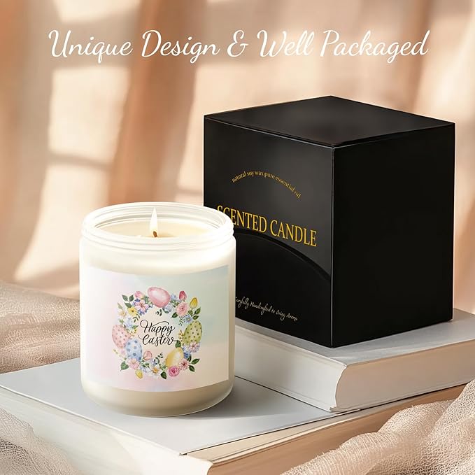 Easter Candle - Cream Vanilla Scented Natural Soy Wax Candel for Home, Egg Décor Spring Candle, Easter Gifts for Women, Clean Burning, Vegan Jar Candle for Birthday,Aromatherahpy,Relaxation(7oz) - Bloomnest