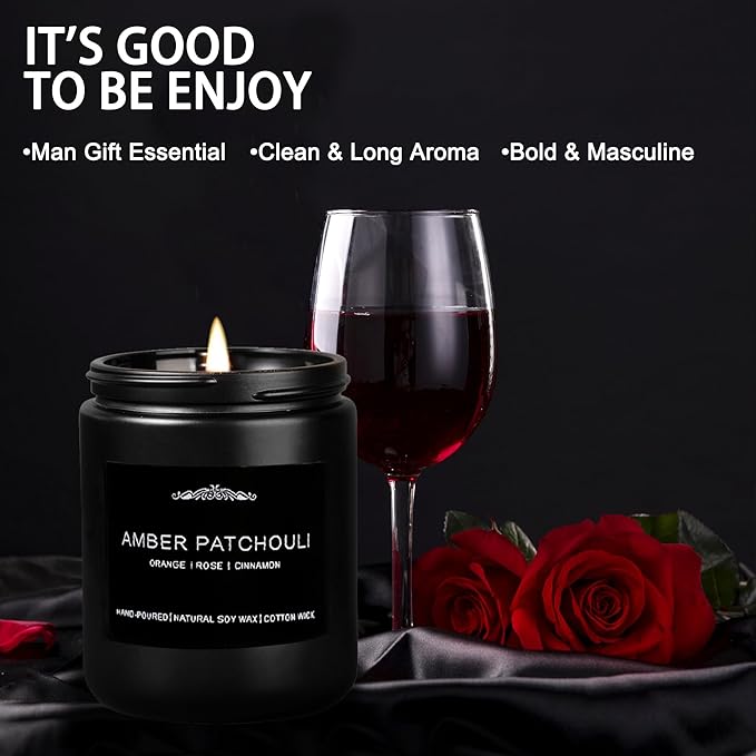 Candles for Men, 4 Pack Scented Candles for Home,28oz Soy Candles 300 Hour Long Lasting Scented of Moroccan Amber/Lemon Lavender/Sandalwood Rose/Caramel Vanilla, Gifts for Men, Boyfriend, Him, Father - Bloomnest