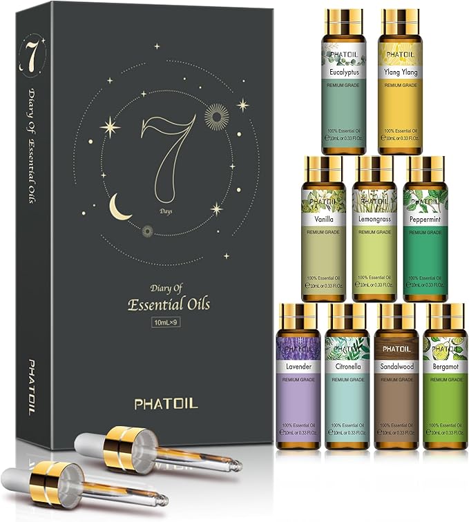 PHATOIL 9PCS Premium Quality Essential Oils Set for Soap Making Diffusers, 10ml/0.33fl. oz Fragrance Oils, Long Lasting Scents, Ideal Gift Set for Friends and Families - Bloomnest