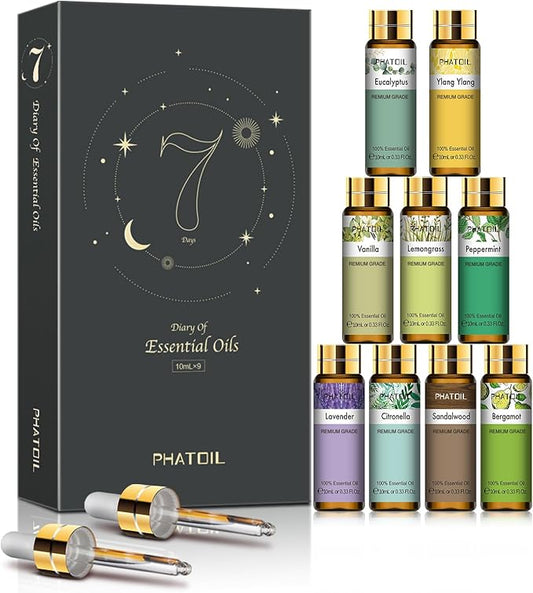 PHATOIL 9PCS Premium Quality Essential Oils Set for Soap Making Diffusers, 10ml/0.33fl. oz Fragrance Oils, Long Lasting Scents, Ideal Gift Set for Friends and Families - Bloomnest