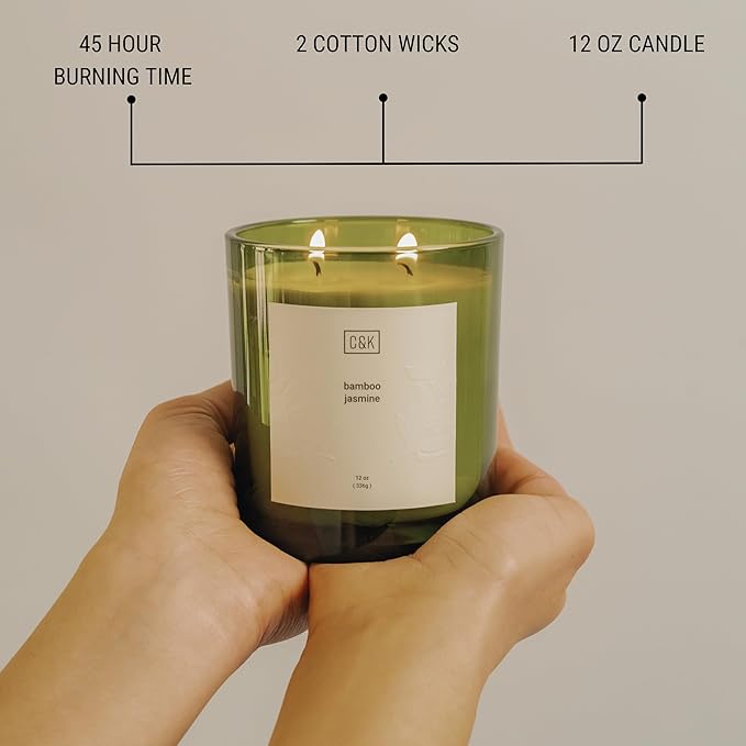 Craft & Kin 12oz Bamboo Jasmine Christmas Candle for Home | Premium Green Scented Candles for Men | Winter Candles Made with Natural Soy | Holiday Candle Gifts for Men and Women | Nature Collection - Bloomnest
