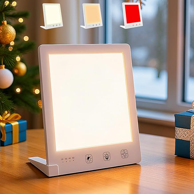 Sun Light Therapy Lamp with Red Light - 10000 Lux LED Sun Light Therapy Lamp for Face, Improving Mood, Energy, Sleep & Skin Care, with 4 Light Modes & 5 Brightness Levels, Timer, UV-Free Bloomnest