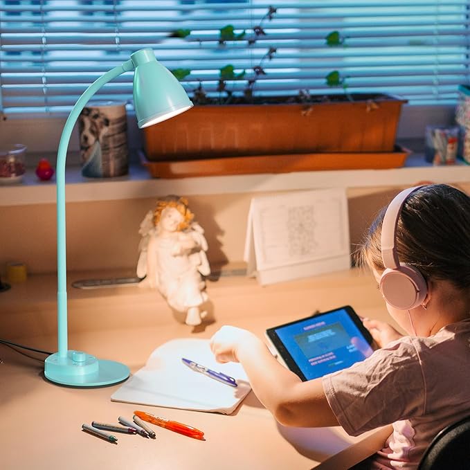 BOHON LED Desk Lamp with USB Charging Port, 3 Color Modes Fully Dimmable Reading Lamp, Auto Dimming Task Lamp, Flexible Gooseneck Table Light for Office Dorm Bedside, Adapter Include, Teal - Bloomnest