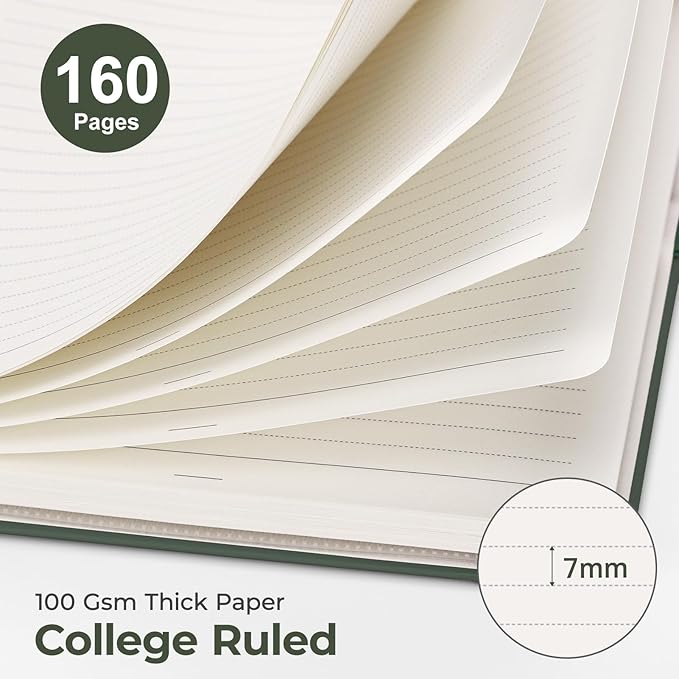 AHGXG Spiral Journal Notebook, 160 Lined Pages, A5 Medium Size (5.7'' x 8.3''), for Men & Women, Journaling, Writing, Work & Office, Hardcover, 100 GSM Thick Paper (Dark Green) - Bloomnest