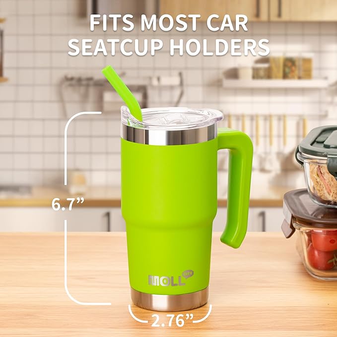 16 oz Tumbler with Handle Reusable Stainless Steel Vacuum Insulated Tumbler Cups with Lid and Straw for Women, Girls (Apple Green) - Bloomnest