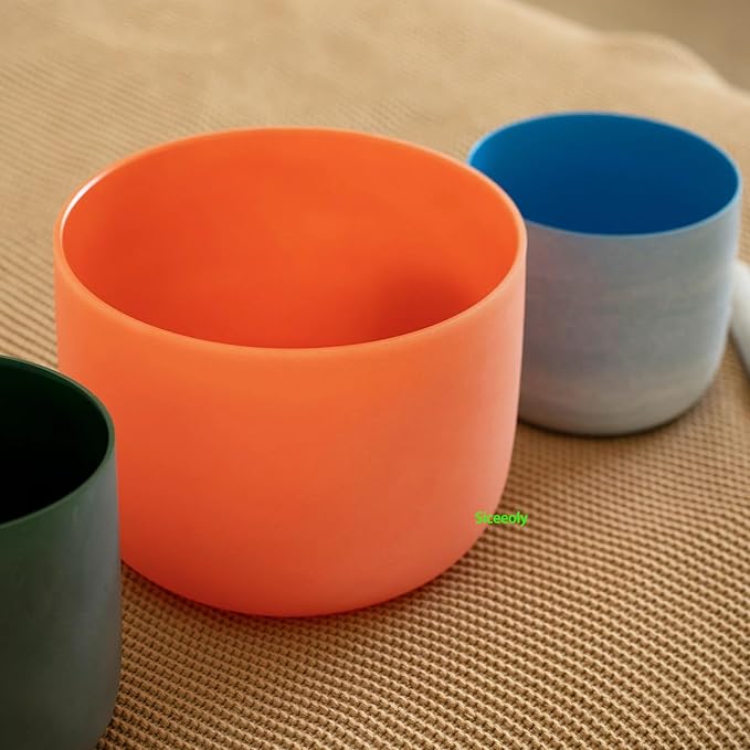 10 inch D Note 432hz Orange Color Crystal Singing Bowl Navel Chakra Meditation Sound Healing with Durable Carrying Case Suede Mallet Striker O-ring - Bloomnest