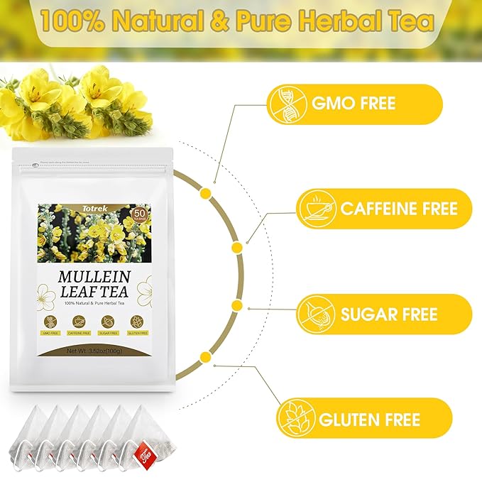 Mullein Leaf Tea Bags, 2g X 50 Bags, Organic Herbal Teas, Pure Mullein Leaves, Mullein Tea, Caffeine Free, Non-GMO, Caffeine-free - Bloomnest