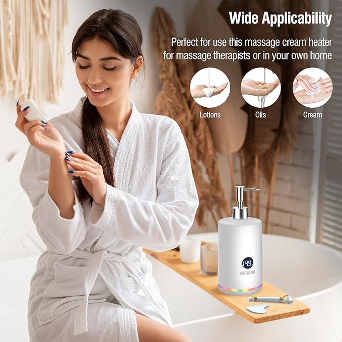 Massage Oil Lotion Warmer, Massage Oil Heater for SPA Massage Therapy and Personal Use, Portable Body Oil Warmer Dispenser with Two Massage Bottles, Adjustable Temperature(86-149°F), White - Bloomnest