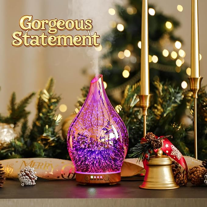 Porseme Essential Oil Diffuser 3D Firework Glass Aromatherapy Ultrasonic Humidifier Rose Gold, Auto Shut-Off, Timer Setting, BPA Free, Aroma Decoration for Home, Office, Gym, Spa, Premium Gift 150ml - Bloomnest