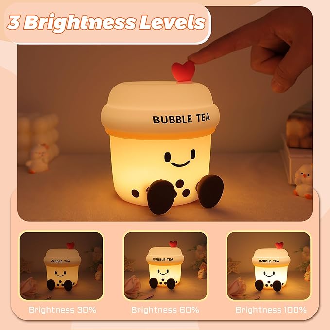 YuanDian Boba Bubble Tea Night Light, Cute Silicone Lamp Gift for Kids Girls Boys, Bedroom Decor for Christmas Birthday - Toddler Safe Kids Room Accessories - Bloomnest