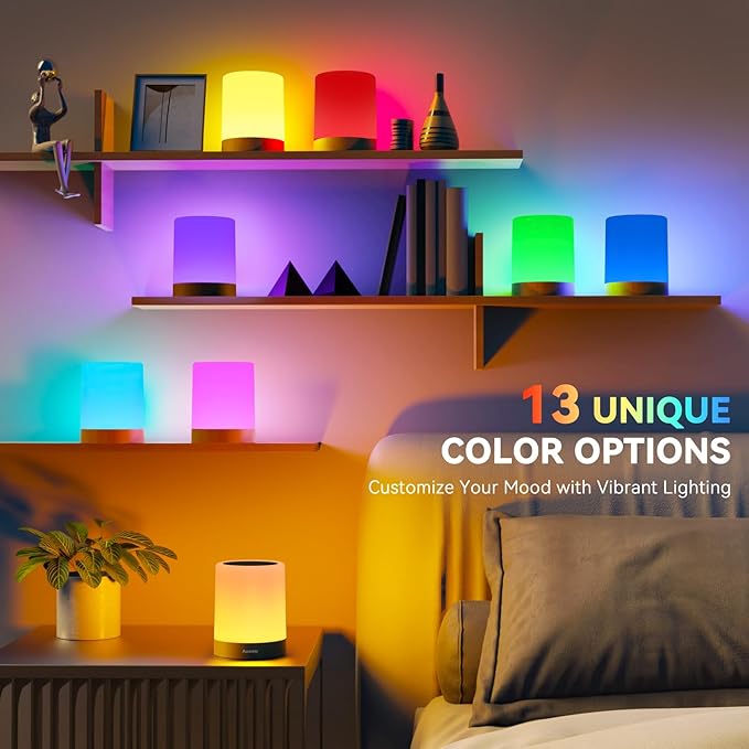 Auxmir LED Night Light Bedside Lamp Touch and Remote Control Dimmable Tabletop 13 Colors Changing 5 Brightness Adjustable Rechargeable Portable Lamp for Baby Kids Bedroom Living Room Outdoor Camping - Bloomnest