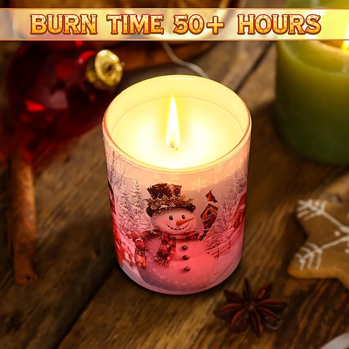 Merry Christmas Candle Jars, LED Xmas Scented Candles Can Change Into Multiple Colors, 7.6oz Soy Wax Fir Holiday Candles for Winter Small Merry Christmas Gifts(Snowman) - Bloomnest