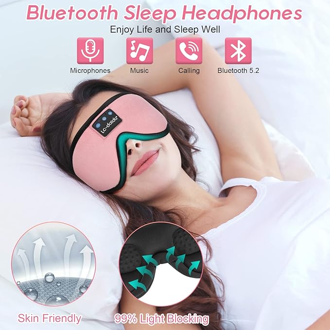 LC-dolida Sleep Headphones, Sleep Mask Bluetooth Wireless Music Eye Mask, Sleeping Headphones for Side Sleepers Sleep Mask with Bluetooth Headphones Ultra-Thin Stereo Speakers Perfect for Sleeping - Bloomnest