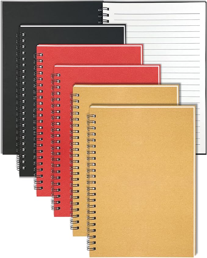 GINMLYDA Small Spiral Notebook A5, 6Pack 120 Lined Pages 8.25x5.5 Inches Spiral Journal Kraft Cover Notebooks & Writing Pads for School Home Office Aesthetic Sketch Drawing Note - Bloomnest