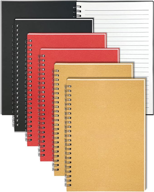 GINMLYDA Small Spiral Notebook A5, 6Pack 120 Lined Pages 8.25x5.5 Inches Spiral Journal Kraft Cover Notebooks & Writing Pads for School Home Office Aesthetic Sketch Drawing Note - Bloomnest