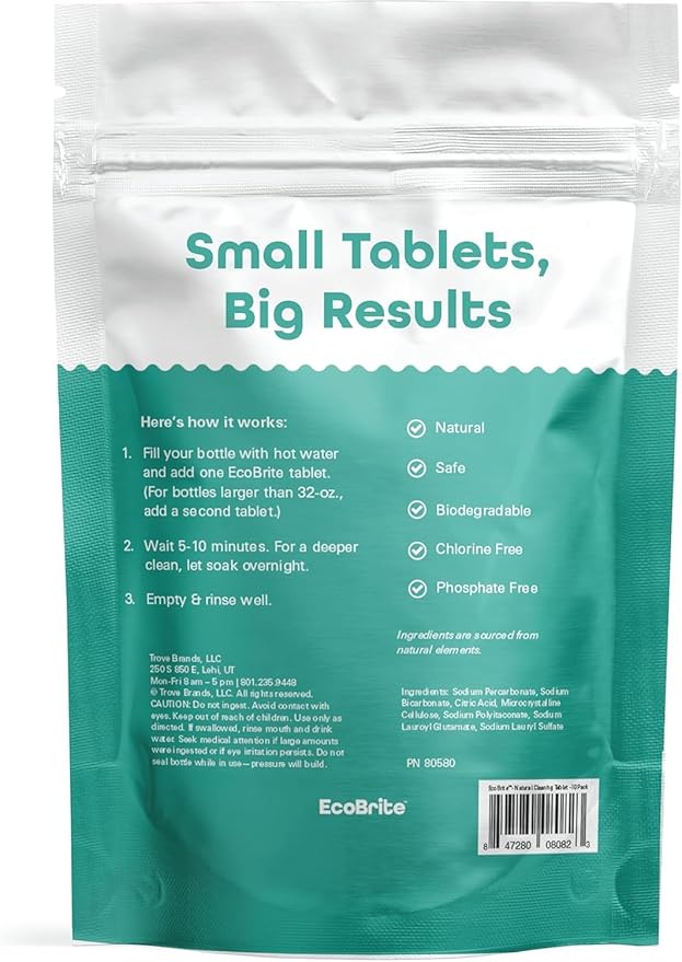 Owala EcoBrite Powerful Cleaning Tablets, Cleans Bottles, Coffee Cups, Pots, Pans, Camping Gear, Pet Bowls, and Much More - 20 pack (Individually Wrapped) Made From Naturally Sourced ingredients Owala
