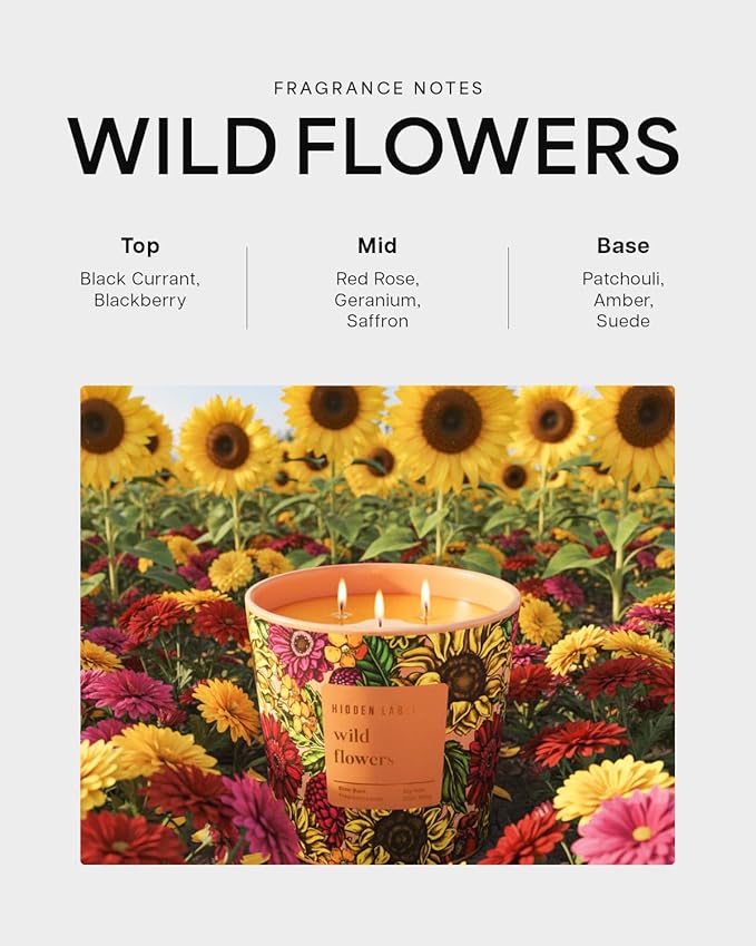 Wild Flowers Scented Candle, 30oz Natural Soy Wax, Large 3 Wicks Luxury Aromatherapy | Natural Candles Non-Toxic | 100+ Hour Clean Burn,Long Lasting Big Candles for Home Decor,Stress Relief,SPA - Bloomnest