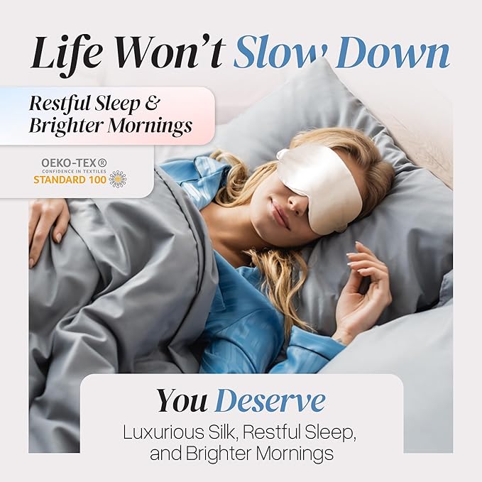 Silk Sleep Mask - Luxurious 100% Pure Mulberry Silk Eye Mask for Restful Sleep and Travel, Hypoallergenic, Cooling, Total Blackout, Adjustable for Women & Men (Champagne Gold) - Bloomnest