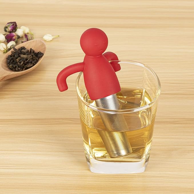 Leden Tea Infuser Cute Tea Strainer for Loose Tea Stainless Steel Fine Mesh Tea Ball Steeper with Silicone Lid for Mug and Cup, Red - Bloomnest