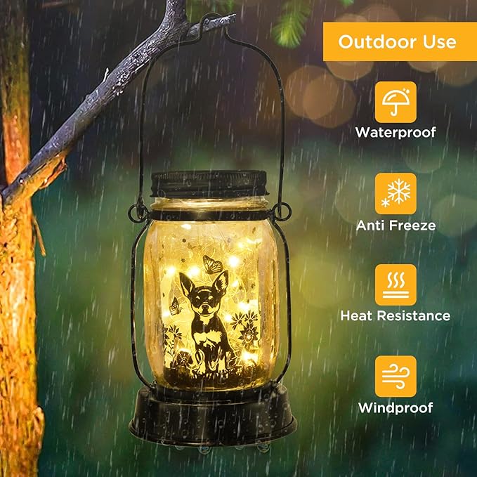 Chihuahua Gifts for Women/Men Chihuahua Solar Lanterns Dog Mom Birthday Dog Lovers Lantern Pet Loss Pet Memorial Lights Solar Garden Decoration Outside for Yard, Patio,Backyard,Porch Torches - Bloomnest