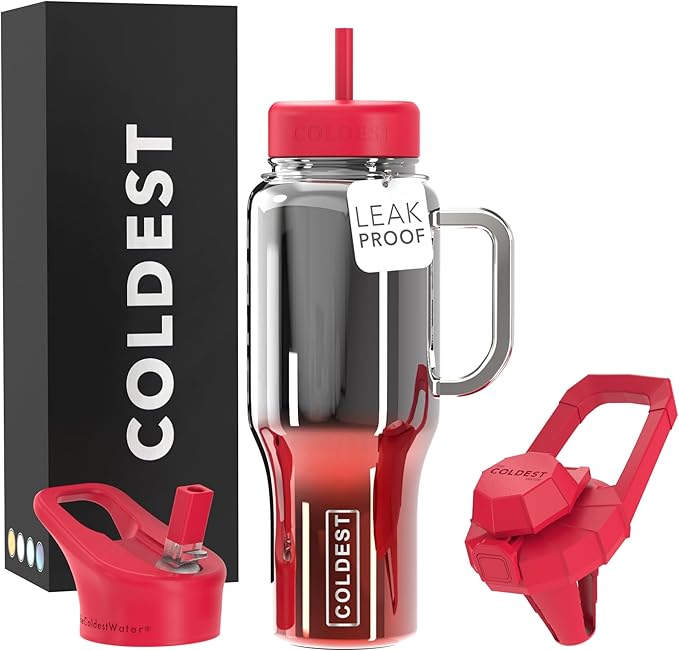 Coldest Tumbler with Handle and Straw - 100% Spill Proof Tumbler with Straw (3 Lids) - Stainless Steel Insulated Leakproof Tumblers for Women & Men - Cup Holder Friendly - 36 oz (Fire Nova) - Bloomnest
