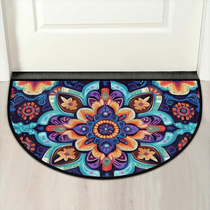 Half Round Door Mat, Colorful Bohemian Half Circle Rug for Home Decor Floor Indoor Outdoor Non-Slip Washable Half Moon Rug Doormat 36X24 Inch - Bloomnest