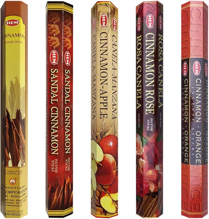 Hem Incense Sticks Variety Pack #8 and Incense Stick Holder Bundle with 5 Cinnamon Based Fragrances - Bloomnest