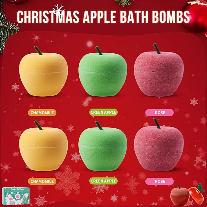 Christmas Bath Bombs for Kids Apple Bath Bombs with Christmas Luminous Mini Resin Toys Inside Christmas Toys All Natural Bath Bomb Christmas Gifts Kids Skin Care Bathbombs - Bloomnest