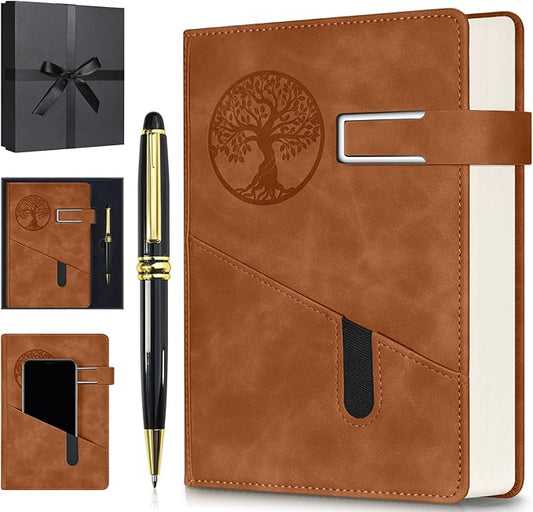 Lined Notebook Journal for Men Women, 365 Pages Numbered College Ruled Notebook, Hardcover Leather Journal with Pen & Gift Box, Thick Daily Diary, Professional Notebooks for Work, School, Business, A5 - Bloomnest