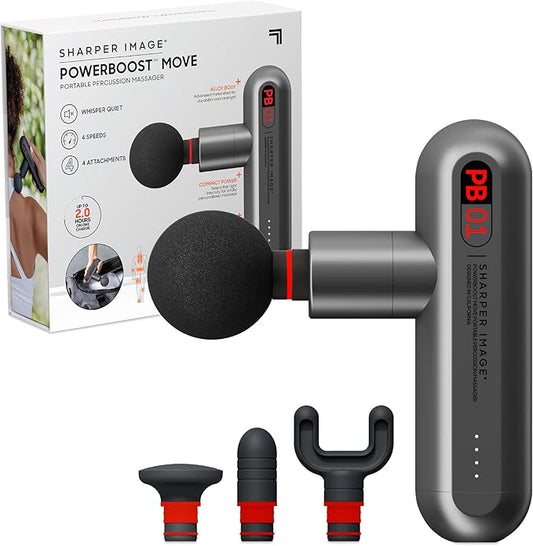 Sharper Image Percussion Massage Gun, Powerboost Move, Lightweight & Portable, 4 Attachments, 4 Speeds, Full Body Back & Shoulder Massager for Deep Tissue Muscle Recovery, Pain Relief & Soreness - Bloomnest