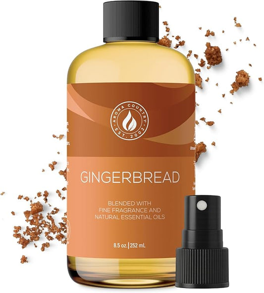 Aroma Country Gingerbread Diffuser Oil - Luxury Essential Oils for Diffuser Refill & Air Freshener Room Spray - Long-Lasting & Natural Home Fragrance, Gingerbread Scented Oil (8.5 Fl. oz) AromaCountry