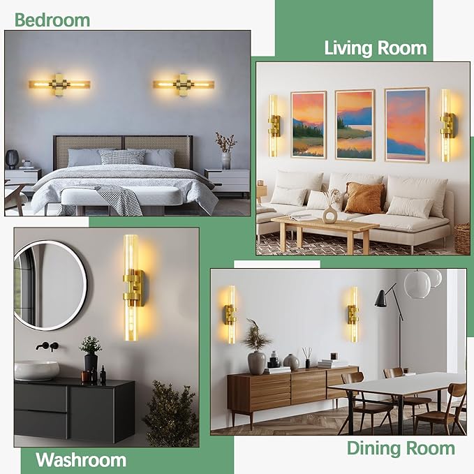 Rechargeable Wall Sconces Set of Two with Remote, Gold Battery Operated Wall Sconce with Amber Glass, Sconces Wall Decor Set of 2 Wall Light Fixtures for Bedroom Bathroom Mirror Living Room - Bloomnest