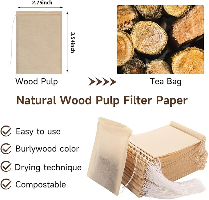 200Pcs Tea Filter Bags, Disposable Tea Filter Bags for Loose Leaf Tea from Safe Natural Materials, Empty Tea Bags Suitable for Loose-Leaf Tea, Coffee, Spices, Herbs (3.54 x 2.75 inch) - Bloomnest