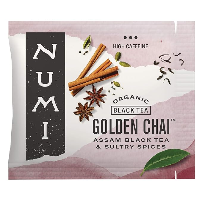 Numi Organic Golden Chai Tea, 100 Tea Bags, Assam Black Tea, Cardamom, Ginger & Anise, Traditional Masala Chai, Caffeinated - Bloomnest