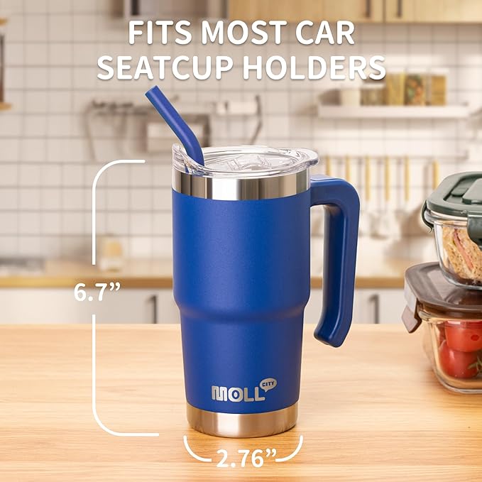 16 oz Tumbler with Handle Reusable Stainless Steel Vacuum Insulated Tumbler Cups with Lid and Straw Travel Mug for Women(Navy) - Bloomnest