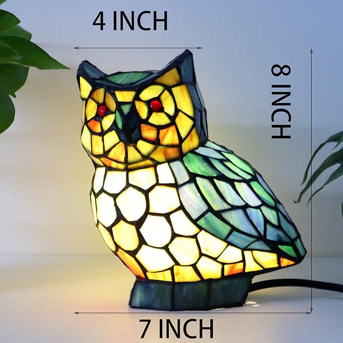 Tiffany Owl Lamp Blue and Green Stained Glass Animal Table Lamp Accent Lamp - Bloomnest