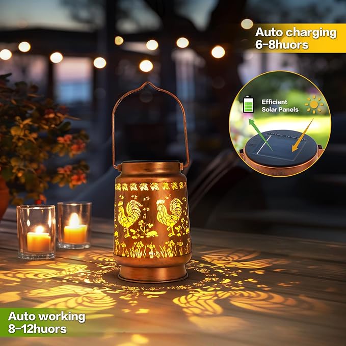 Chicken Gifts for Women, Mom, Grandma, Birthday, Retirement, Thanksgiving,Rooster Decorative Waterproof Hanging Solar Lanterns Outdoor Garden Decor LED for Yard, Patio, Lawn, Landscape, Backyard - Bloomnest