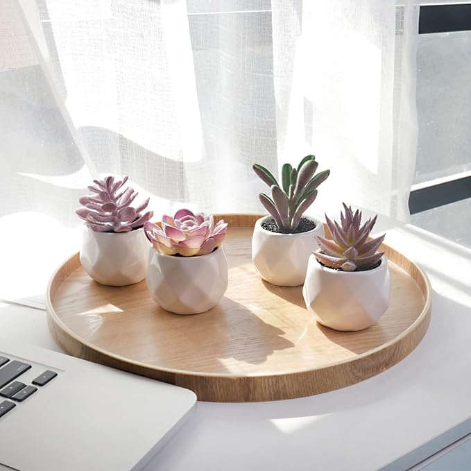 Tiita Purple Artificial Faux Succulents in Pots, Mini Purple Fake Plants for Women Desk, Small Realistic Faux Succulents for Home Office Accessories Window Sill Bathroom Bedroom 4 Set - Bloomnest
