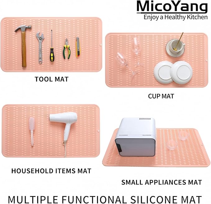 Silicone Dish Drying Mat for Multiple Usage,Easy clean,Eco-friendly,Heat-resistant Silicone Mat for Kitchen Counter or Sink,Refrigerator or Drawer Liner Pink 4XL 32 inches x 18 inches - Bloomnest