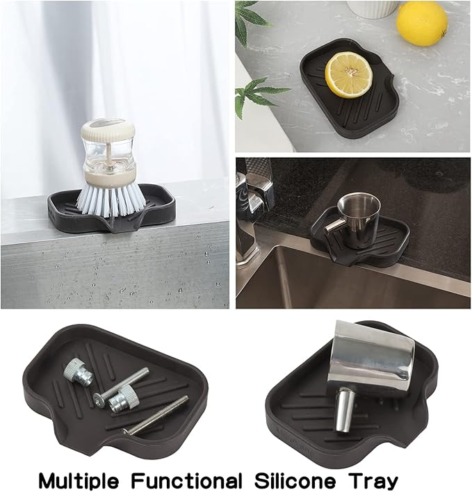 Silicone Bathroom Soap Dishes with Drain Spout-Bathroom and Kitchen Sink Organizer,Sponge Holder,Dish Soap Tray,Perfect for Dispenser,Scrubber,Bottle,Cup on Sink or Counter-Coffee 4.9"×3.2" - Bloomnest